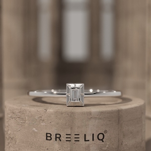 14K Solid Gold Lab Grown Diamond Baguette Solitaire Ring Minimal Geometric Square <b>Frame</b> Thin Stackable Ring - Product Image 4