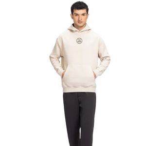 Sweat à capuche pour homme coupe classique en molleton couleur avoine avec imprimé sur la poitrine, style streetwear décontracté, confortable, OEM ODM, vente en gros - Product Image 1
