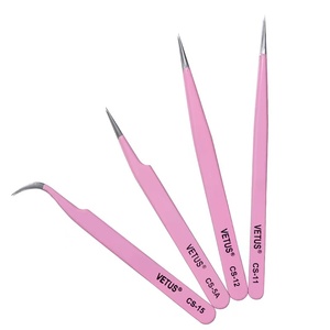 Pinces à cils de qualité supérieure, forme courbée, pointe fine, couleur rose, pour la beauté - Product Image 3