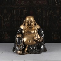 Radhe Enterprises Artisanat traditionnel en laiton fait main, Statue du Bouddha rieur, Figurine finition antique, Décoration de table religieuse Diwali