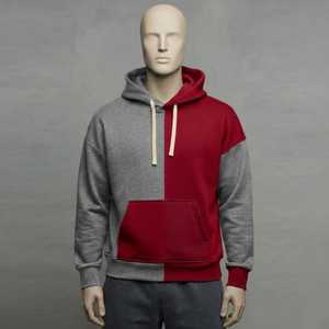 Sweat à capuche pour homme bicolore gris et rouge, style streetwear, en polaire premium doux au toucher, avec poche kangourou - Product Image 4