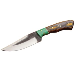 Couteau de camping artisanal en acier Damas, manche en bois bicolore, mosaïque de clous - Product Image 1