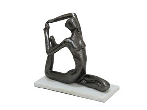 Statue élégante en aluminium de la posture du pigeon roi - Figurine féminine abstraite artisanale - Sculpture décorative zen moderne sur socle en marbre - Product Image 5