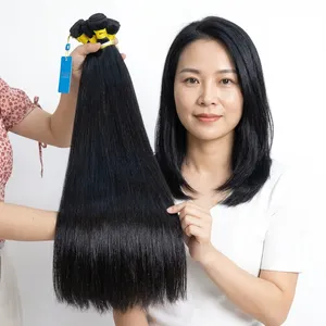 Mèches de cheveux humains vierges, noir naturel, longues et lisses, 100% cheveux bruts non traités, en vrac, taille personnalisée - Product Image 2