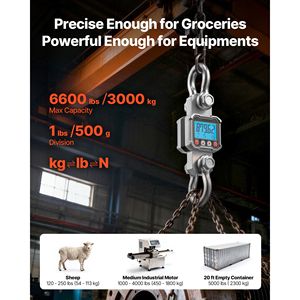 Bilancia Industriale a Gancio per Carichi Pesanti, Capacità Massima 3000 kg (6600 libbre), Struttura in Alluminio Pressofuso con Display LCD, Bilancia Digitale Sospesa - Product Image 2