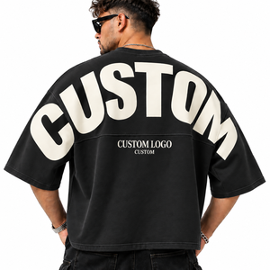 Custom Men Oversized Jersey <b>T</b>-<b>Shirt</b> Heavy Cotton Streetwear Drop Shoulder Short Sleeve Solid Color High Quality Printed Graphic - Product Image 3