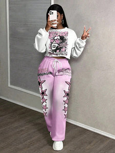 Ensemble de survêtement court respirant pour femme, grande taille, couleur unie, streetwear, 100 % polyester, matière écologique - Product Image 6