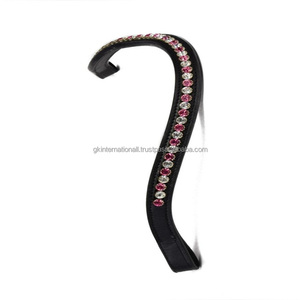 Bandeaux équestres en cuir véritable de haute qualité avec cristaux roses et argentés strass diamante bling brow band - Product Image 5