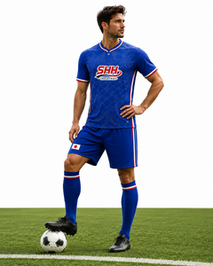 ชุดยูนิฟอร์มฟุตบอลชายแบบกำหนดเอง เสื้อเจอร์ซีย์ กางเกงขาสั้นเอวยางยืด ระบายอากาศ แห้งเร็ว พิมพ์ลายแบบรีดร้อน 100% - Product Image 3