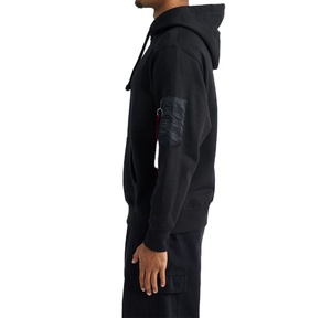 Sweat à capuche pour homme en gros avec fermeture éclair utilitaire sur la manche, design minimaliste streetwear, couleur unie, en molleton de coton, personnalisable - Product Image 2