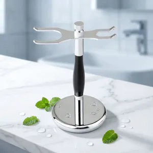 Soporte ajustable de metal Madhav para rasuradora con cuchillas de doble filo y soporte para brocha de afeitar de pelo sintético con mango de metal, de la India - Product Image 1