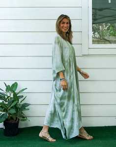 Premium Quality Women's <b>Kaftan</b> Dress V-neck Tie Dye Eco-Friendly Casual <b>Summer</b> Boho Style Slit Ankle-Length Straight Silhouette - Product Image 5