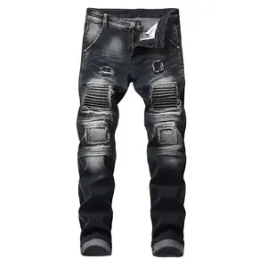 Großhandel Custom Ripped Pants Bester Verkauf Männer Jeans Gedrucktes Logo Hommes Boys Skinny Jeans Pants Distressed Denim Man Pants