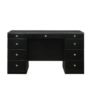 Ensemble de coiffeuse 3 pièces avec miroir LED éclairé, plateau en verre, 9 tiroirs, tabouret rond en bois, poignées en cristal noir pour chambre à coucher - Product Image 2
