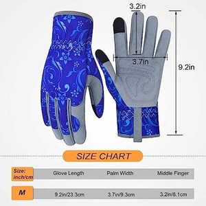 Guantes de Jardinería de Primera Calidad con Estampado Floral Azul, Pantalla Táctil, Palma Acolchada de Gamuza Sintética Gris, Guantes de Seguridad para Exteriores - Product Image 3