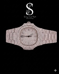 Montre-bracelet pour homme en acier inoxydable, mouvement japonais, style hip-hop, sertie de diamants Moissanite VVS, très vendue - Product Image 1