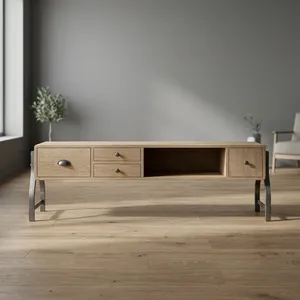 Mueble de TV de Madera y Hierro con Cajones, Estante Abierto, Estilo Industrial, Consola Multimedia para Sala de Estar - Product Image 2