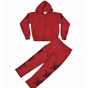 Ensemble de survêtement personnalisé pour garçons et filles, bleu avec étoiles, sweat à capuche zippé et pantalon de jogging, survêtement en polaire bleu pour enfants, sweat à capuche et pantalon imprimés étoiles, OEM - Product Image 6