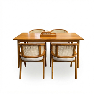Ensemble de salle à manger rectangulaire en teck massif Canggu, style Mid-Century Modern, avec dossier en échelle, confort premium, pour projets hôteliers et de complexes hôteliers - Product Image 2
