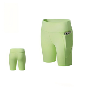 Shorts Deportivos de Cintura Alta para Mujer con Bolsillos, Secado Rápido, Tejido de Spandex y Poliéster, Shorts de Yoga para Entrenamiento, Color Negro Sólido, Corte Regular - Product Image 3