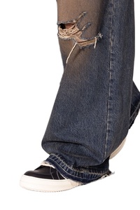 Jean en denim 100% Coton pour homme, taille mi-haute, coupe ample, style streetwear décontracté vintage, jambe large, effet vieilli rouille, tendance et personnalisé - Product Image 6