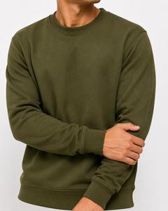 Sweat-shirt en maille à col rond pour homme, coupe classique, couleur unie vert olive, 400 GSM, vêtements d'hiver décontractés pour homme - Product Image 6