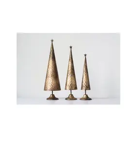 Arbre de Noël antique en laiton de la vieillesse ensemble de 3 décorations de table de décoration de maison de haute qualité arbre de support de décoration de Noël - Product Image 1