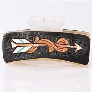 Pince à cheveux vintage en cuir et métal, motif floral, grande taille, maintien ferme, réglable, légère - Product Image 4