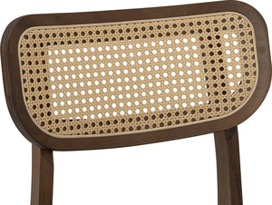 Modern Dark Walnut Dining Chair with Synthetic Rattan <b>Backrest</b> Padded Fabric Seat Chair Mid Century Kitchen Furniture - Product Image 5