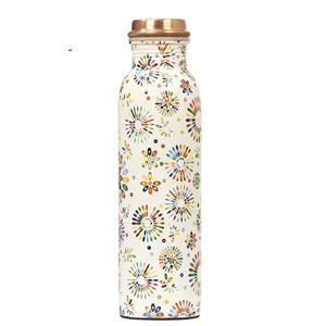 Elegant Flower Printed Copper Drinking Bottle Reusable Leak Proof Water Bottle for Fitness Travel Office and Home Hotel Use - Product Image 1