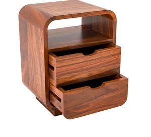 Handcrafted Solid Wood <b>Bedside</b> Cabinet | Wooden Nightstand with 2 Drawers | Custom Bedroom Furniture from India - Product Image 2