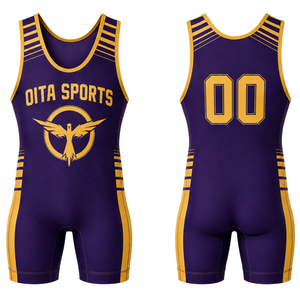 Traje Deportivo de Poliéster Sublimado en Morado y Dorado para Hombre, Singlet de Lucha Libre, Ropa de Entrenamiento de Alto Rendimiento, Uniforme de Equipo - Product Image 1