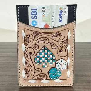 Tarjetero de Cuero Vacuno con Diseño Western Premium, Diseño de Espadas y Dados a Cuadros Turquesa, Protección RFID, Estuche Delgado para Tarjetas para Mujer - Product Image 4