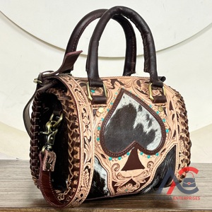 New Arrival Hot Selling Hand Tooled Cowhide <b>Leather</b> <b>Small</b> Speedy <b>Bags</b> Trending Spade Design Floral Crossbody Travel Handbags - Product Image 1