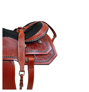 Cheery Brown <b>Leather</b> Western Barrel Floral Basket <b>Tooled</b> Horse Saddle Black Suede Seat Plastic Tree Stainless Steel Hardware LLT - Product Image 4