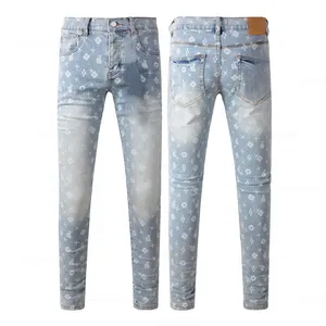 Men's Casual Fashion Ripped Stonewashed Autumn/Winter <b>Denim</b> Trousers with Embroidery Button Woven Detail and Stretch Fabric - Product Image 3