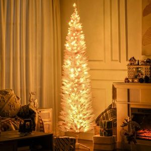7ft Pre-Lit Slim Noble Fir Artificial Christmas <b>Tree</b> with 200 Warm White <b>LED</b> <b>Lights</b> 499 Tips Christmas Decoration - Product Image 3
