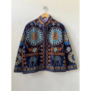 Handmade Cotton Knitted Suzani Velvet Embroidery Reversible Indian Bohemian Festival <b>Jacket</b> Gift Her - Product Image 1