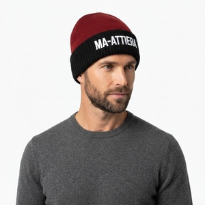 Gorro de Punto Acanalado Rojo y Negro con Puño, Gorro Cálido de Invierno con Logotipo Bordado Personalizado - Product Image 5