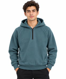 Sweat-shirt à capuche en molleton bleu sarcelle pour homme, pull à fermeture éclair sur le côté, chaud pour l'hiver, décontracté, à manches longues et raglan - Product Image 1