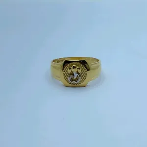 Anillo de Oro Amarillo Sólido de 22K de Lujo con Patrón de Ganesh en Forma de V, Joyería Fina Elegante para Hombre, Diseño Geométrico Moderno de Alas - Product Image 1