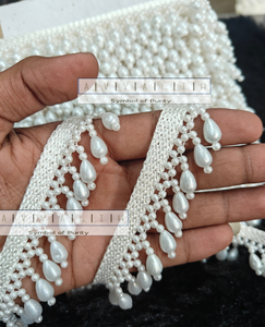 Encaje de perlas blancas premium con cuentas en forma de gota para decoración de sarees, lehengas y vestidos de novia, y muchas otras prendas. - Product Image 6