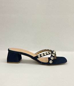 Sandalias de tacón bajo de 2 pulgadas con punta cuadrada abierta, de mezclilla con pedrería, sin cordones, para mujer, elegantes para fiesta - Product Image 6