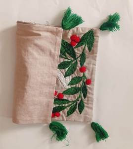 Embroidered Plant Pattern <b>Cushion</b> <b>Cover</b> Rectangle Cotton Linen Bohemian Style With Tassels Customized Zipper Closure - Product Image 5