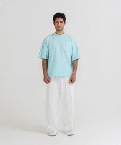 Camiseta de Algodón Extra Grande para Hombre, Color Sólido, Ribete en Contraste, Cuello Redondo, Manga Corta, Estilo Casual, Tejido de Punto Jersey - Product Image 4