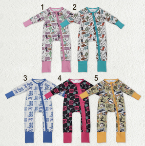 Combinaisons convertibles à fermeture éclair bidirectionnelle pour bébés garçons et filles, style bottes western avec motif vaches - Product Image 1