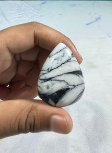 Cabochon de Jaspe Pinolithe Naturel, Pierre Précieuse en Cristal pour Création de Bijoux, Fourniture de Pierres de Guérison, Blanc et Noir - Product Image 4