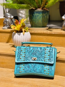 Hot Selling Vintage Fashion Western Handmade Geometric Genuine Leather Crossbody Purse Two Straps Compact Women <b>Water</b> Resistant - Product Image 5