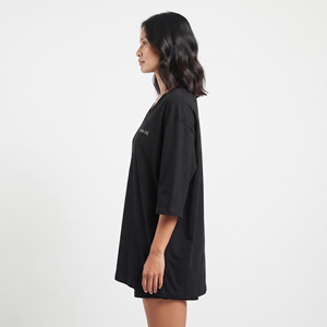 Breathable Women's Oversized Cotton V Neck Long Sleeve Solid Black Color Shirt <b>Drop</b> Shoulder Casual Solid Color Custom Logo - Product Image 4