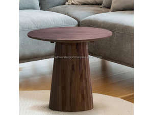 Mesa de Centro Moderna Redonda de Madera de Mango para Sala de Estar, Diseño Minimalista Marrón de Mediados de Siglo para Dormitorio - Product Image 2